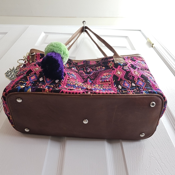 Maya & Mali Fair Trade Leather And Huipil Tote - Picture 4 of 11